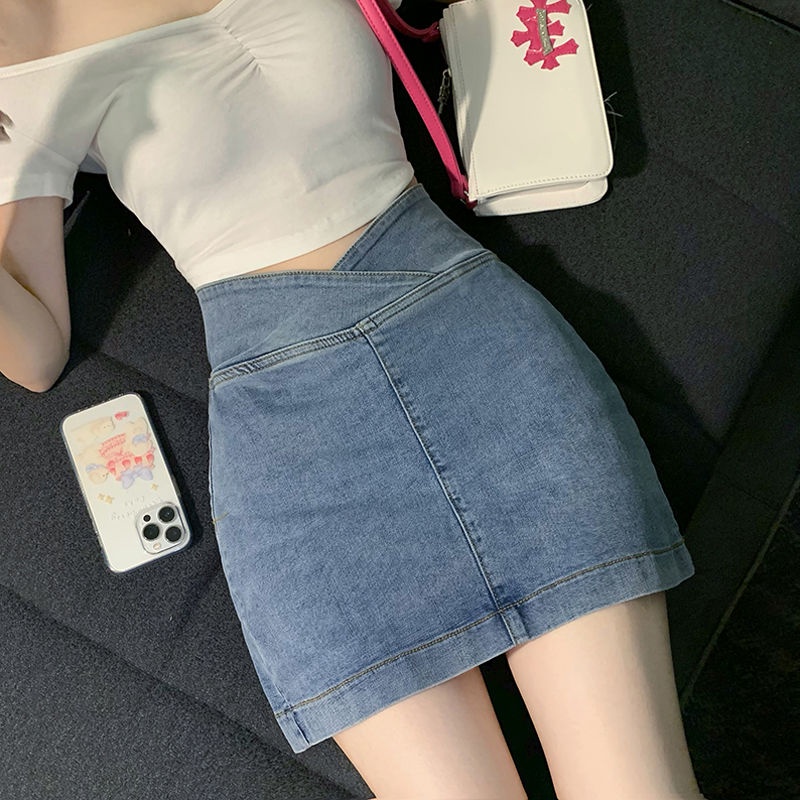 Jiashucheng Chân Váy Denim Chữ A Lưng Cao Dáng Ôm Thời Trang Mùa Hè Cho Nữ