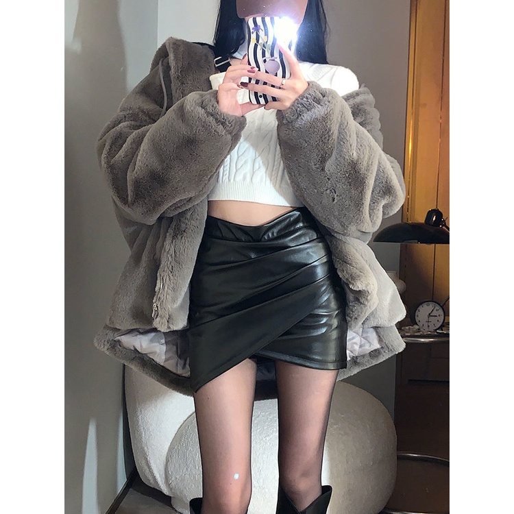 Jiashucheng Chân Váy Da Lưng Cao Thời Trang Xinh Xắn Dành Cho Nữ