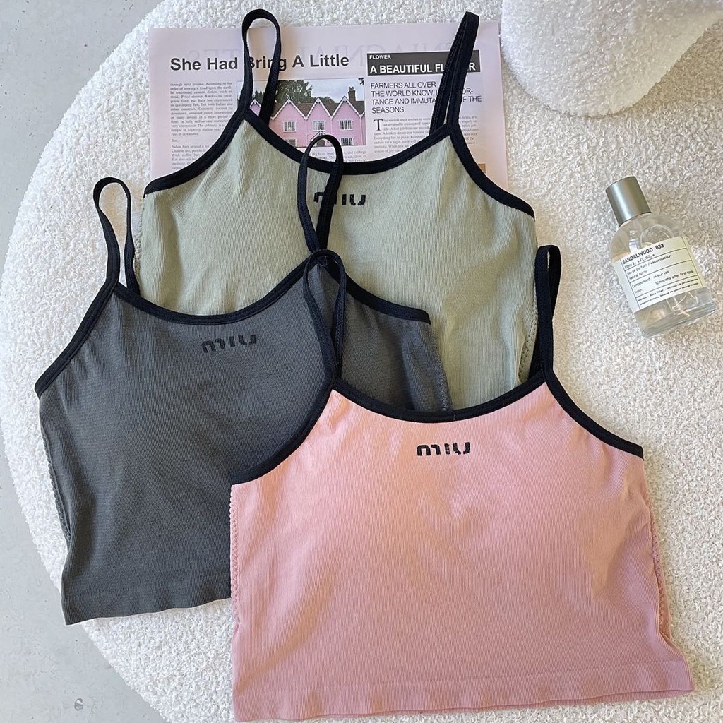 Áo Hai Dây Dáng Ngắn Có Đệm Ngực Thiết Kế Đơn Giản Phong Cách