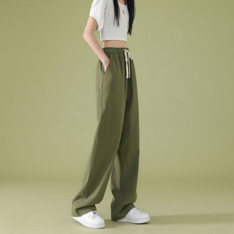 Quần Dài Lưng Cao Ống Rộng Màu Trơn Thời Trang Đường Phố Nhật Bản