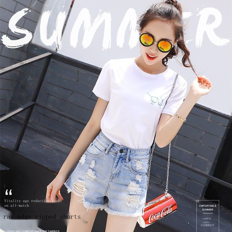 Quần Short Denim Lưng Cao Dáng Rộng Thiết Kế Rách Thời Trang Xuân Hè Hàn Quốc Mới 2023