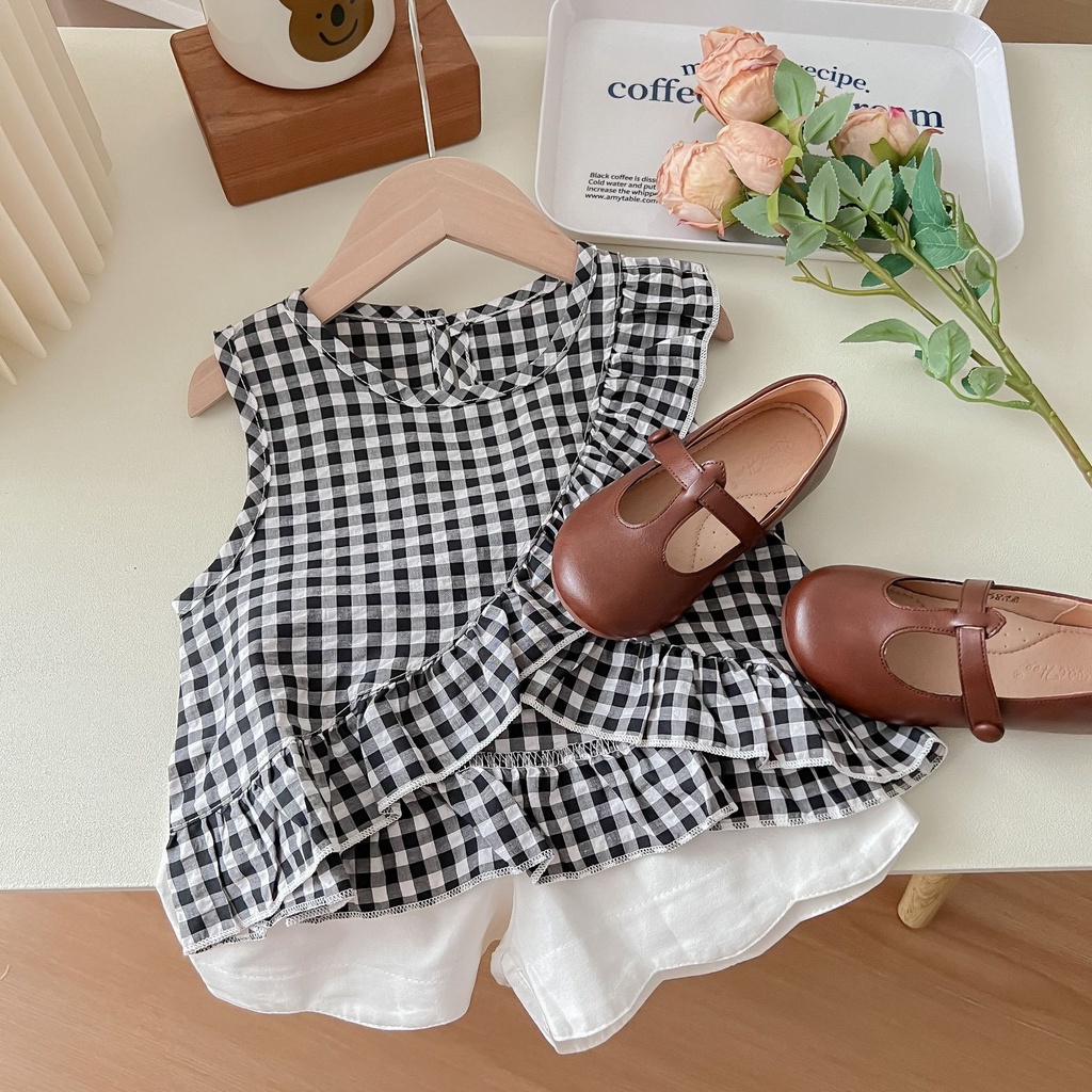 Aiyaya Bộ Đồ Hai Mảnh Áo Hai Dây Bằng Vải Cotton Thời Trang Mùa Hè Dành Cho Bé Gái set đồ trẻ em phong cách Hàn Quốc