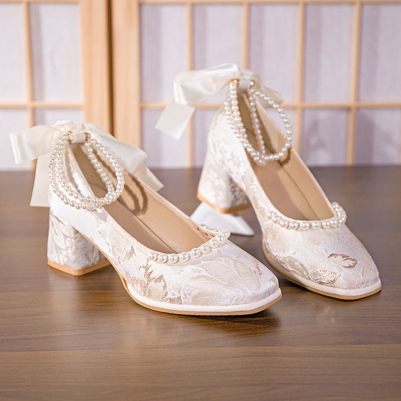 ▽✺□Mùa xuân và mùa hè 2023 giày Mary Jane gót nữ giày sườn xám retro phong cách Trung Quốc giày gót giữa nhẹ nhàng giày