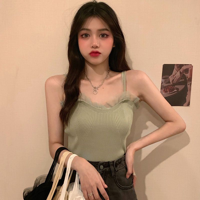 [Bán Chạy] Áo Dệt Kim Dáng Rộng Phối Lưới Thiết Kế Cỡ Lớn Phong Cách Hàn Quốc Mùa Hè Cho Nữ