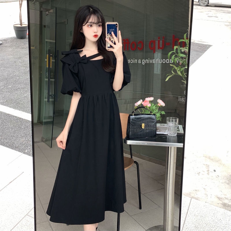 Đầm Dáng Ôm Eo Thon Gọn Đính Nơ Phong Cách Pháp Thời Trang Mùa Hè Cho Nữ