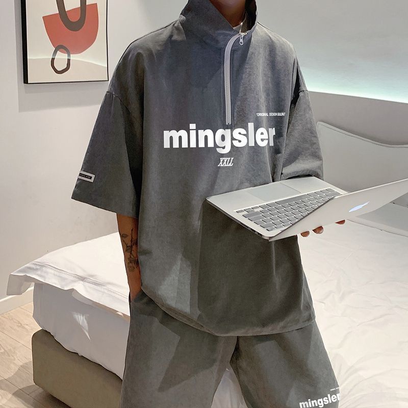 Bộ Đồ Thể Thao Hai Mảnh Áo Tay Ngắn Có Khóa Kéo Và Quần Short Thời Trang Mùa Hè Cao Cấp Cho Nam