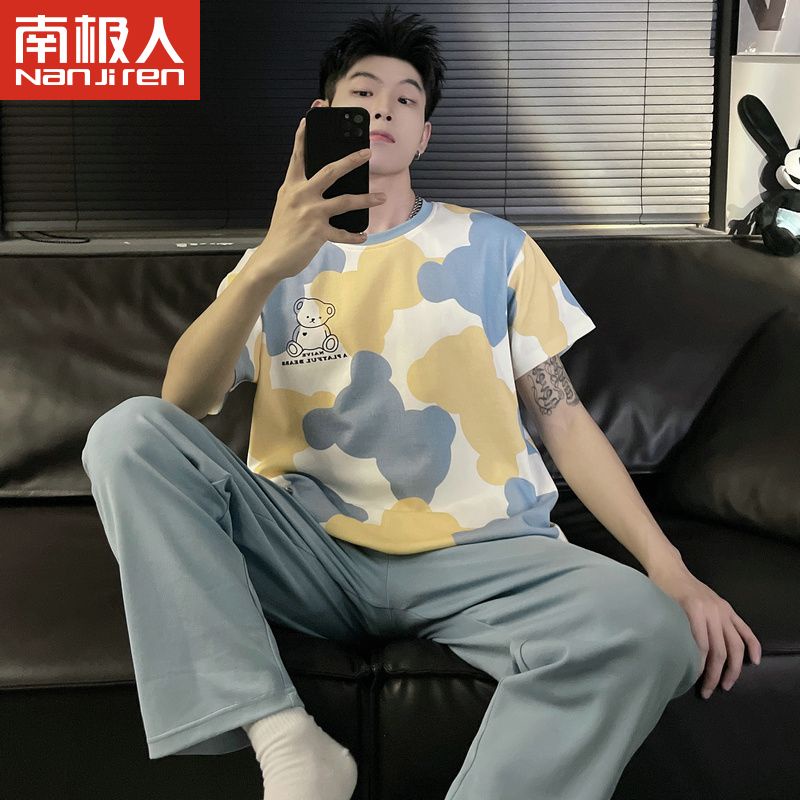 Bộ Đồ Ngủ Cotton Tay Ngắn Thời Trang Mùa Hè Dành Cho Nam Giới Độ Tuổi Trung Học 12-15 - 18