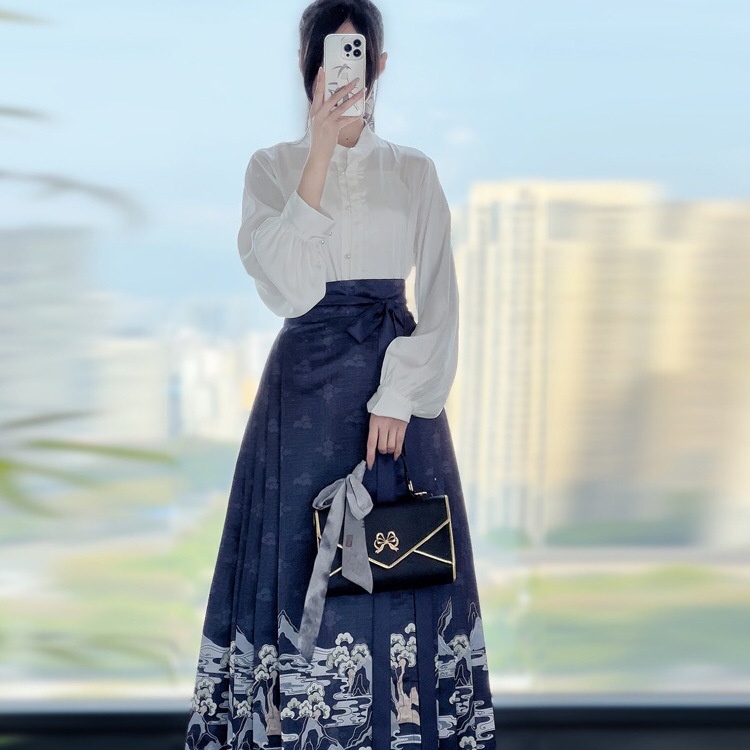 ~ Akiko Tsukimin Bộ Váy Hán Phục Ngắn Cổ Đứng Cho Nữ Sông Núi Hàng Ngày