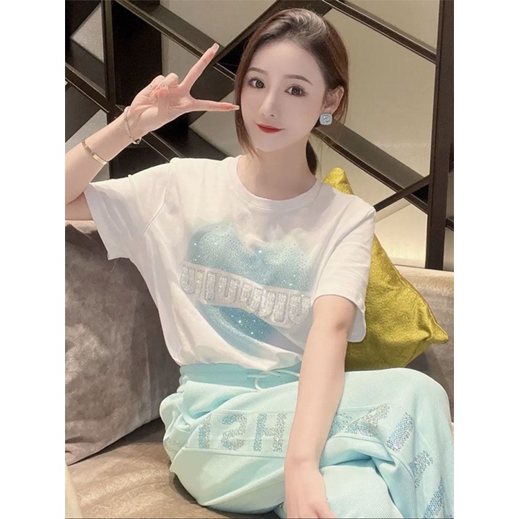 Áo Thun Tay Ngắn In Chữ Love Đính Đá Thời Trang Mùa Hè Mới Cho Nữ