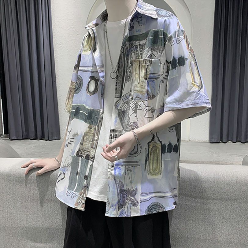 Áo Sơ Mi Tay Ngắn Nhuộm Màu 40% Họa Tiết Hoa Lá Phong Cách Hawaii Thời Trang Mùa Hè Cho Nam