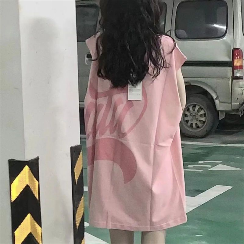 Áo Thun Thể Thao Không Tay Dáng Rộng In Họa Tiết Màu Hồng Thời Trang Mùa Hè Hàng Mới Dành Cho Bạn Nữ