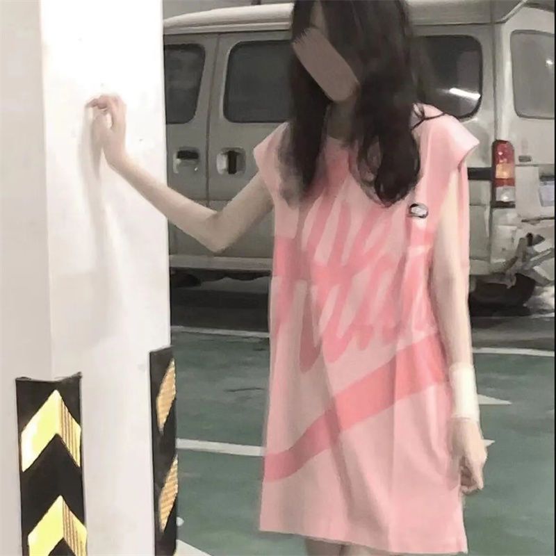 Áo Thun Thể Thao Không Tay Dáng Rộng In Họa Tiết Màu Hồng Thời Trang Mùa Hè Hàng Mới Dành Cho Bạn Nữ