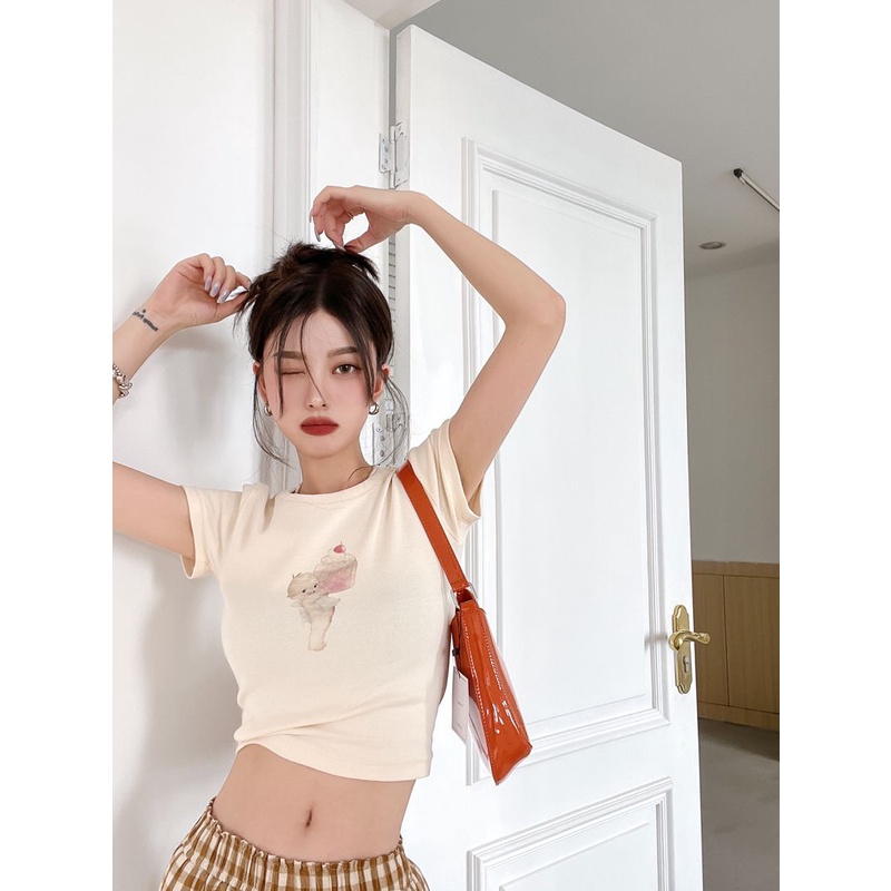 Áo Thun Cotton Ngắn Tay Ôm Dáng Phong Cách Mới Cho Nữ