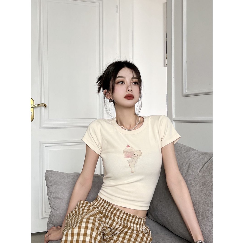 Áo Thun Cotton Ngắn Tay Ôm Dáng Phong Cách Mới Cho Nữ