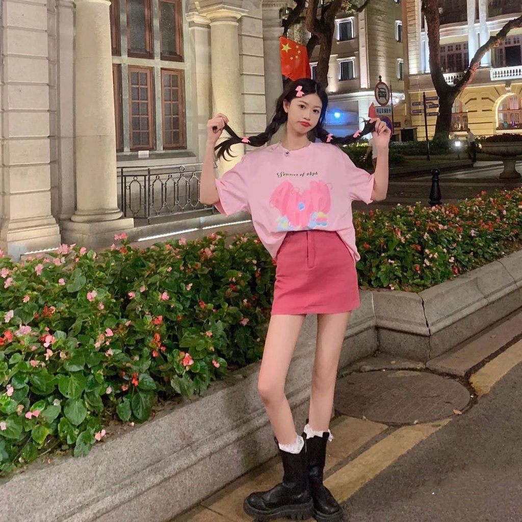 Áo Thun 100% Cotton Tay Ngắn Dáng Rộng Phong Cách Hàn Quốc Thời Trang Mùa Hè Cho Nữ