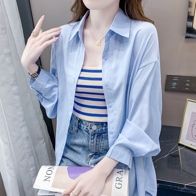 Áo Sơ Mi Tay Dài Dáng Rộng Phong Cách Hàn Quốc Thời Trang Mùa Hè Cho Nữ