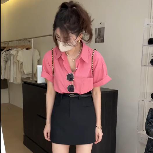 Áo Sơ Mi Tay Ngắn Dáng Rộng Màu Trắng Hồng Phong Cách Hàn Quốc Thời Trang Xuân Hè Mới Cho Nữ