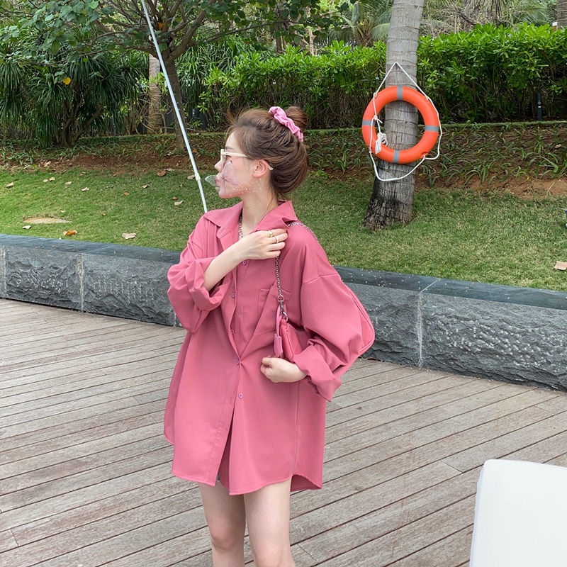 Áo Sơ Mi Nữ Tay Dài Dáng Rộng Cài Khuy Bất Đối Xứng Phong Cách Hàn Quốc Thiết Kế