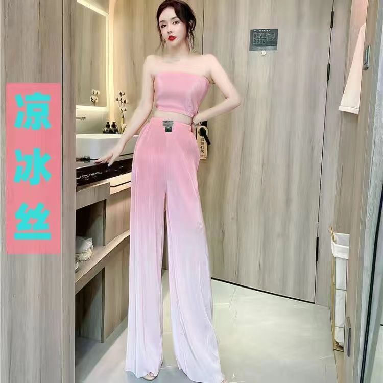 Quần Dài Ống Rộng Bằng Lụa Mát Màu Gradient Phong Cách Mới Dành Cho Nữ