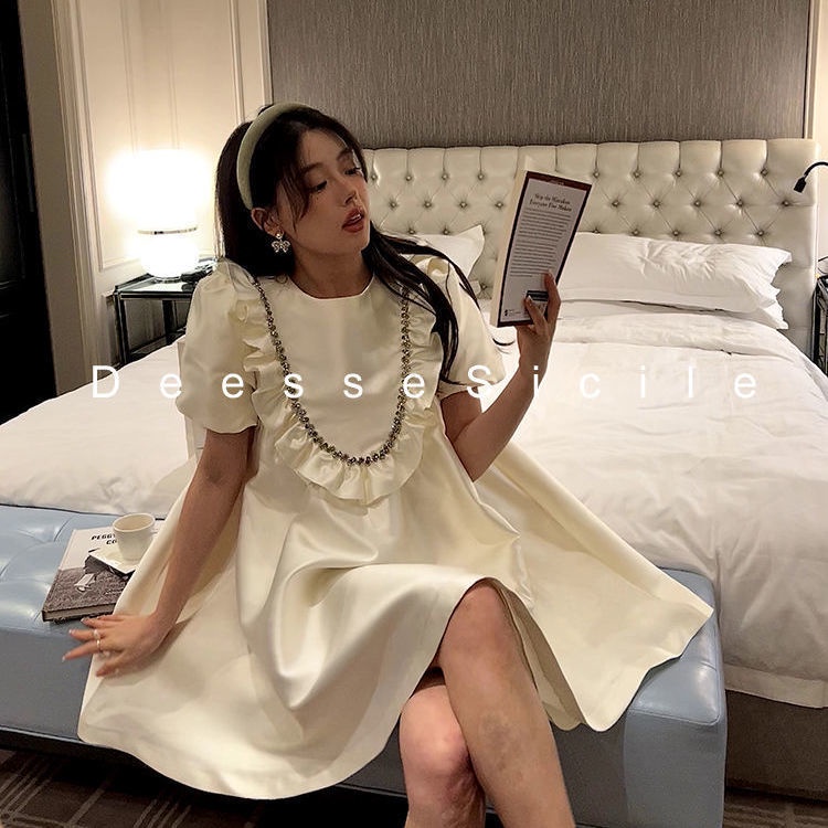 Đầm Nữ Tay Phồng Nhấn Eo Cao Phong Cách Phương Tây Thời Trang Xuân Hè Mới