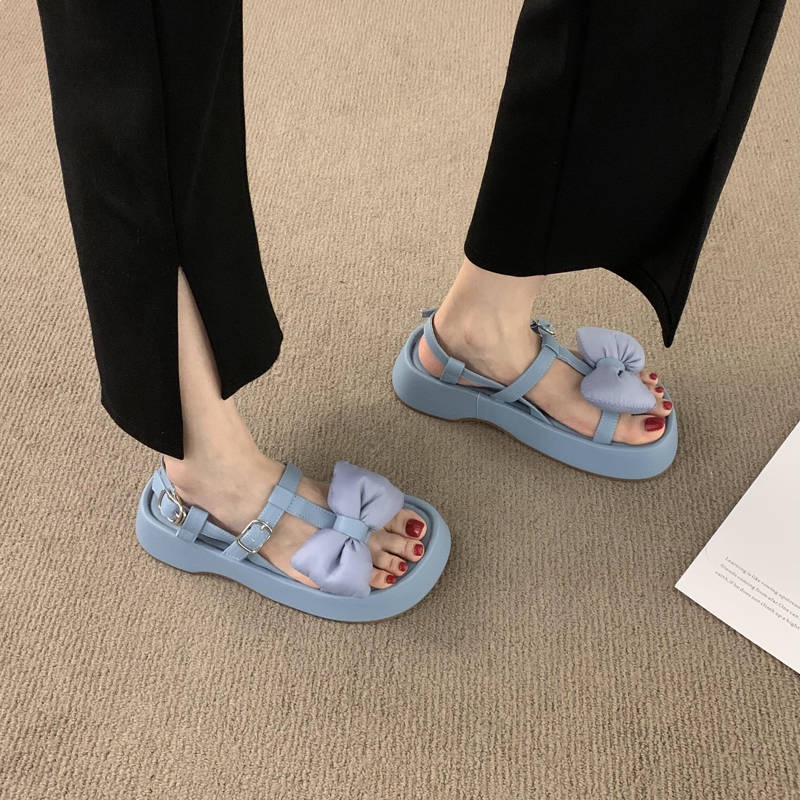 Giày Sandal Đế Dày Đính Nơ Thời Trang Mùa Hè