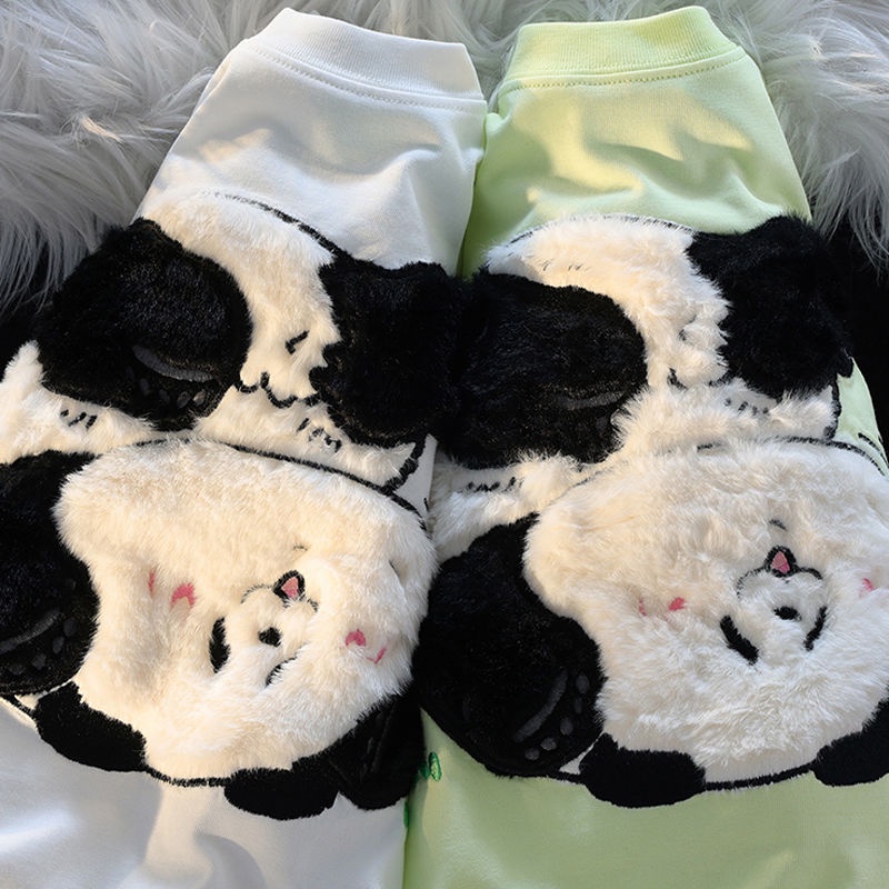 Áo Thun Cặp Dáng Rộng In Hình Gấu Trúc Dễ Thương Phong Cách Retro