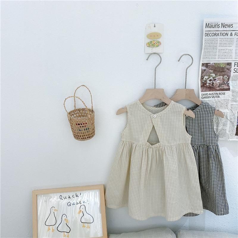 Đầm Cotton Không Tay Họa Tiết Sọc Caro Thời Trang Mùa Hè Hàn Quốc Cho Bé Gái
