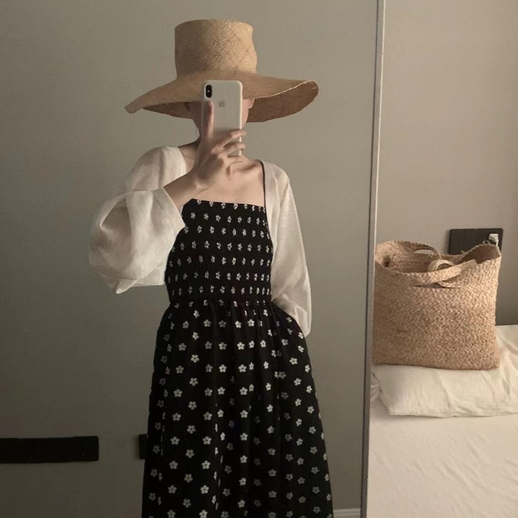 Áo Khoác Cardigan Dệt Kim Mỏng Chống Nắng Kèm Đầm Hai Dây Thời Trang Mùa Hè Cho Nữ