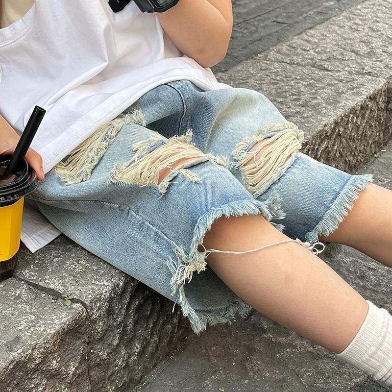 Quần Short Denim Mỏng Phối Vết Rách Thời Trang Mới 2023 Cho Bé Trai