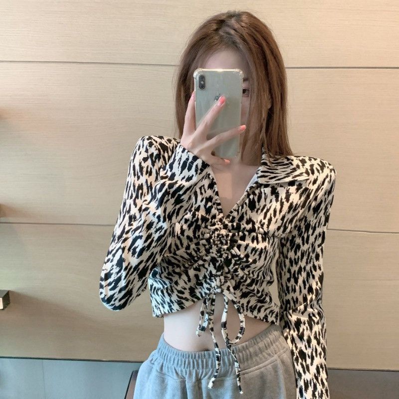 Áo Thun Dài Tay In Họa Tiết Da Báo Cá Tính Dành Cho Nữ