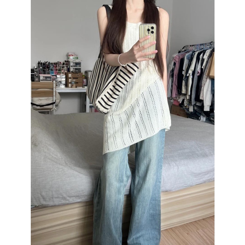 Áo Sweater Không Tay Dáng Rộng Phong Cách Retro Mùa Hè Mới Cho Nữ