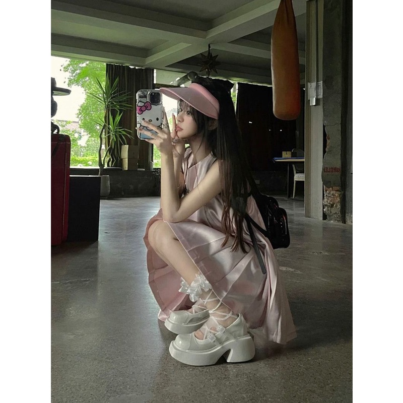 Đầm Búp Bê Ngắn Sát Nách Dáng Rộng Mềm Mại Phong Cách Pháp Thời Trang Mùa Hè Cho Nữ