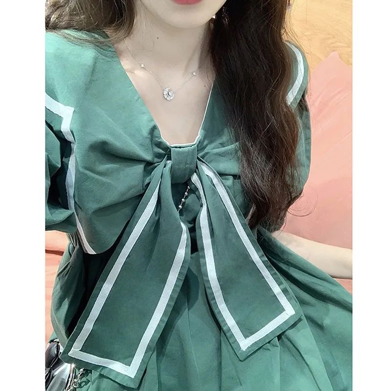 Đầm Chữ a Cổ Thủy Thủ Thắt Nơ Eo Nhỏ Nhắn Dễ Thương Ngọt Ngào Thời Trang Mùa Hè Dành Cho Nữ Sinh