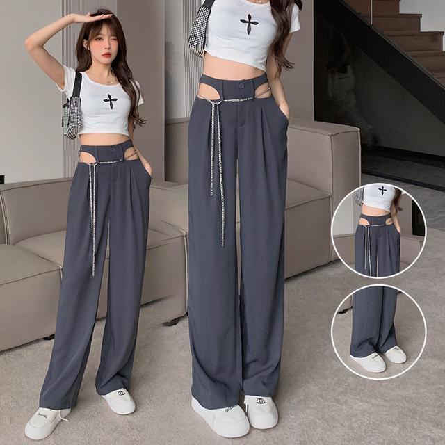 Quần Dài Ống Rộng Lưng Cao Phong Cách Hàn Quốc Thời Trang Mùa Hè Hàng Mới Dành Cho Bạn Nữ