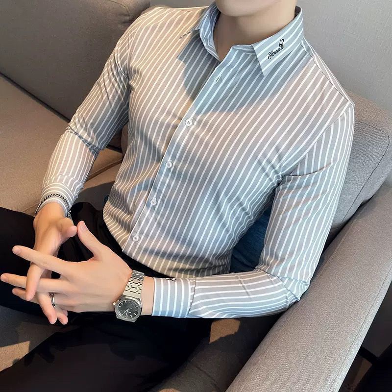 Áo Sơ Mi Nam Tay Dài Kẻ Sọc Phong Cách Doanh Nhân Thời Trang Mùa Thu 35%