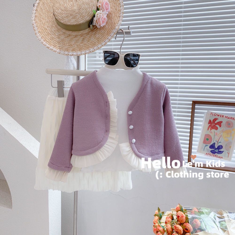 Áo Khoác Dệt Kim Dáng Ôm Màu Sắc Ngọt Ngào Phong Cách Công Chúa Ngọt Ngào Thời Trang Mùa Thu Cho Bé Gái