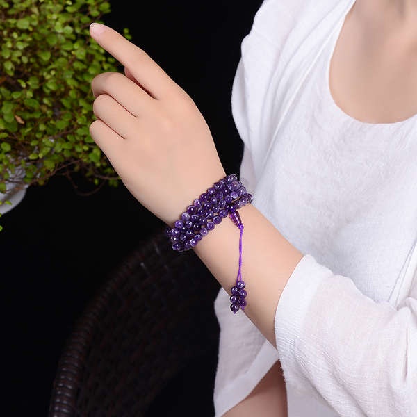 Vòng Tay Chuỗi 108 Hạt Đá Thạch Anh Tím Tự Nhiên Thời Trang Cho Cặp Đôi