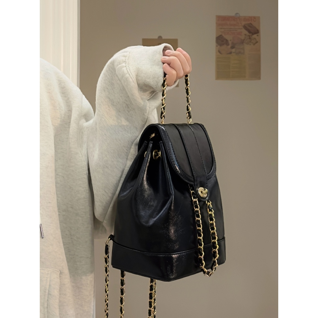 Hàn quốc niche mùa xuân hè mini chanel phong cách chuỗi ba lô nữ trong blogger sinh viên túi đeo vai bằng da sáp dầu