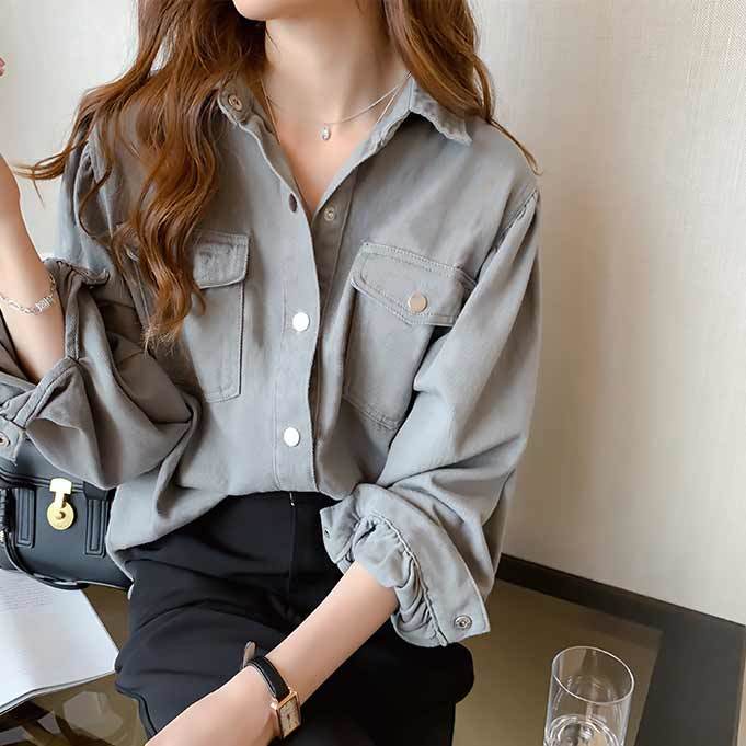 Áo Sơ Mi Tay Dài Dáng Rộng Thời Trang Xuân Thu Cho Nữ