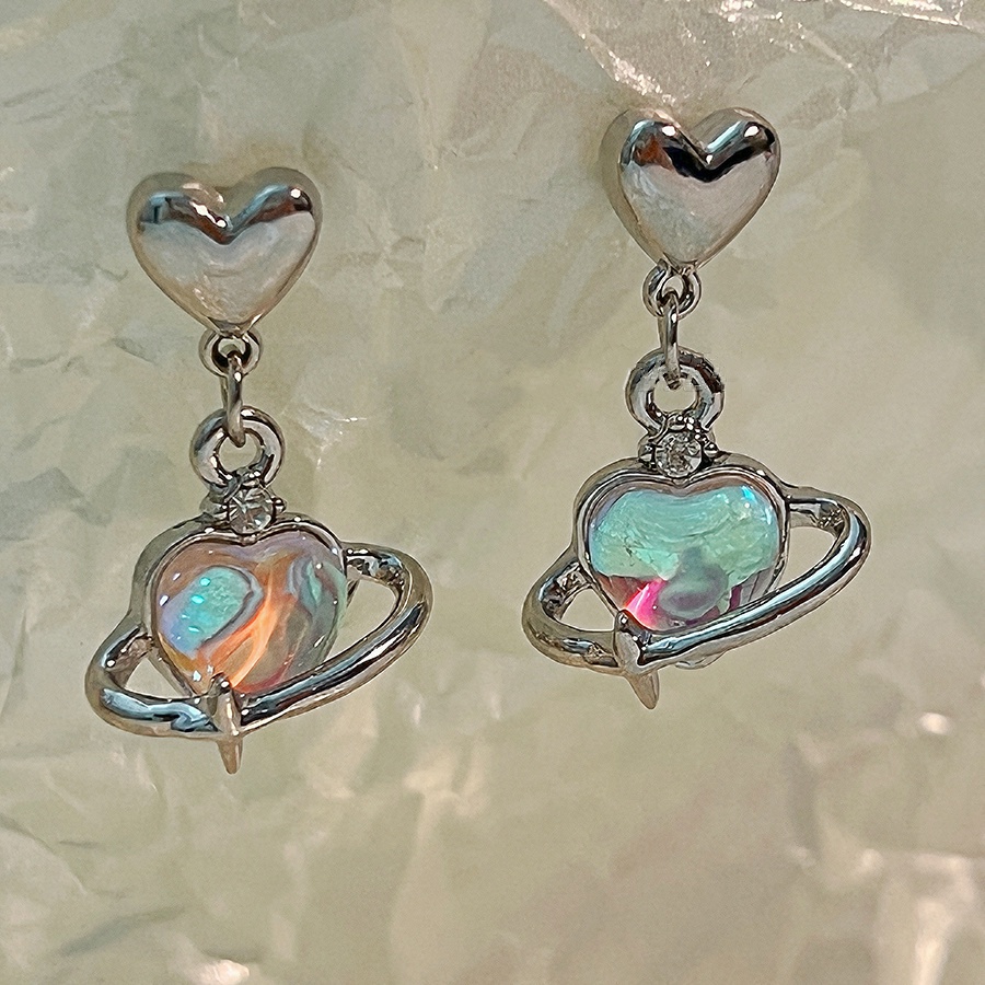 Bông Tai Hình Trái Tim Đính Đá Mắt Mèo Thời Trang Cho Nữ