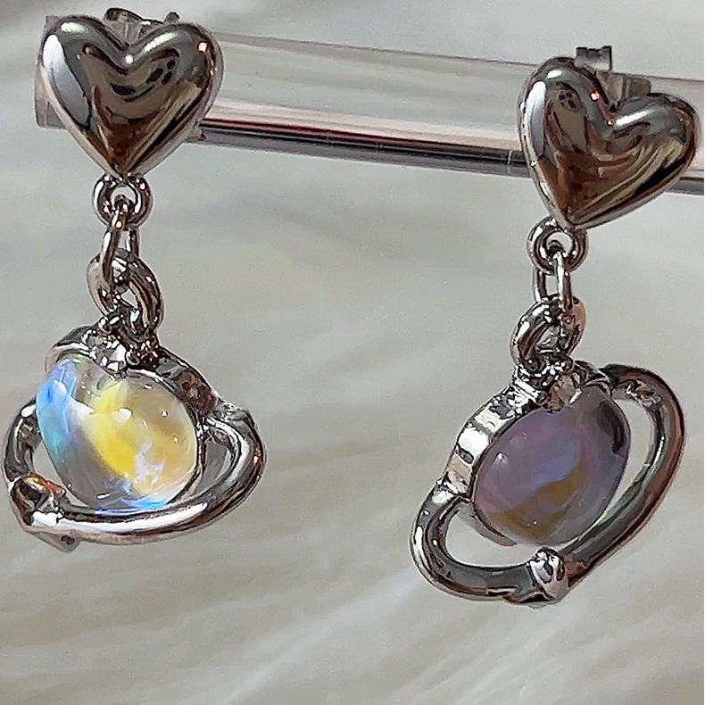 Bông Tai Hình Trái Tim Đính Đá Mắt Mèo Thời Trang Cho Nữ