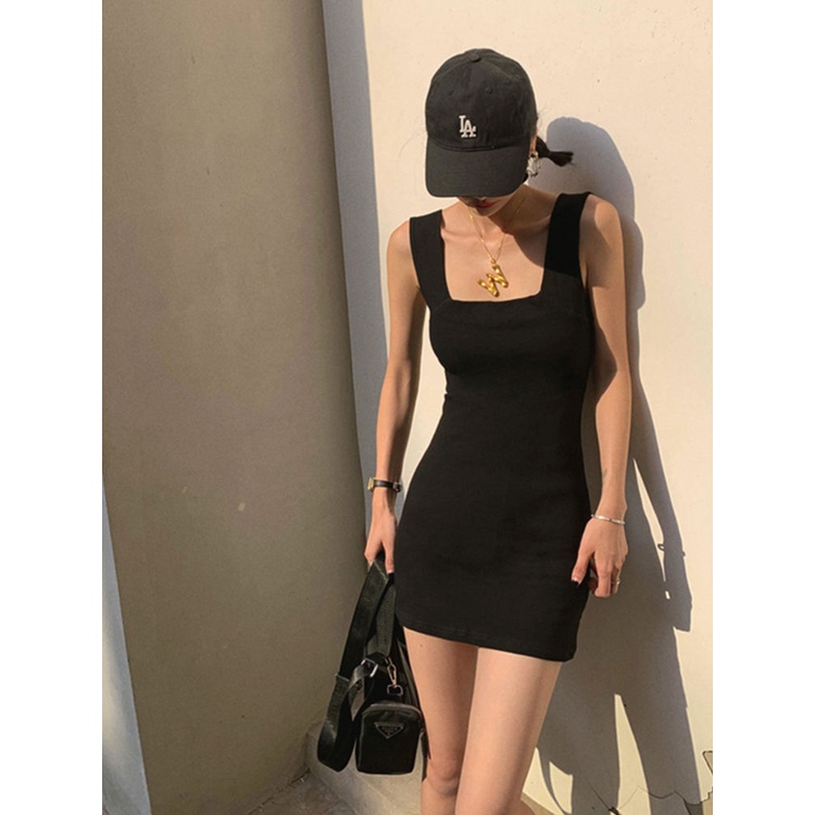 Pure Desire Đầm Hai Dây Bản Rộng Màu Xám Trơn Thời Trang Xuân Hè Cho Nữ Mặc Trong Váy Ôm Sát Màu Đen Nóng Bỏng