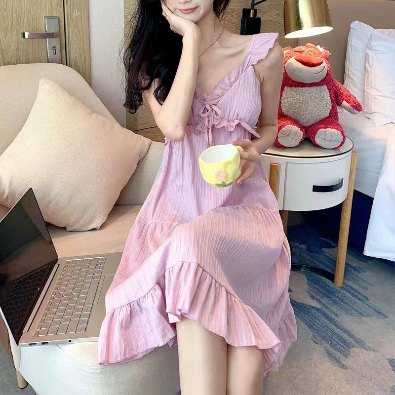 Đồ ngủ Cotton Hai Dây Dáng Lửng Thời Trang Mùa Hè Đơn Giản Cho Nữ