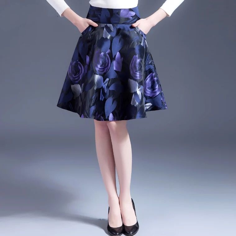 [Lót + Túi] Chân Váy Ngắn Chữ A Cạp Cao In Họa Tiết Hoa Mùa Thu 2023 Mới