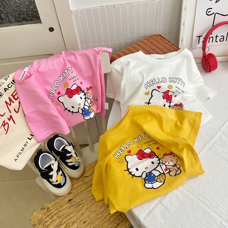 Áo Thun Cotton Tay Ngắn Dáng Rộng Thời Trang Mùa Hè Cho Bé Gái 2023