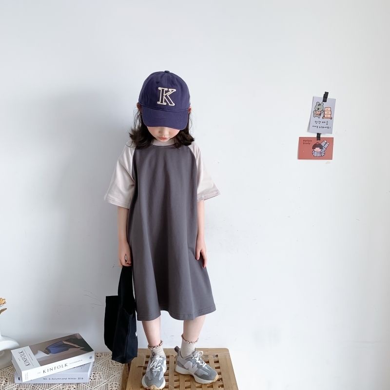 Đầm Thun Dài Mùa Hè 2023 Tay Cộc Raglan Màu Sắc Tương Phản Cho Mẹ Và Bé