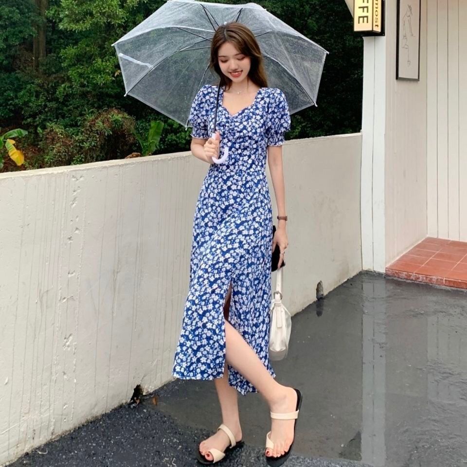 Đầm Ngắn Tay Ôm Eo In Hoa Thời Trang Mùa Hè Dành Cho Nữ