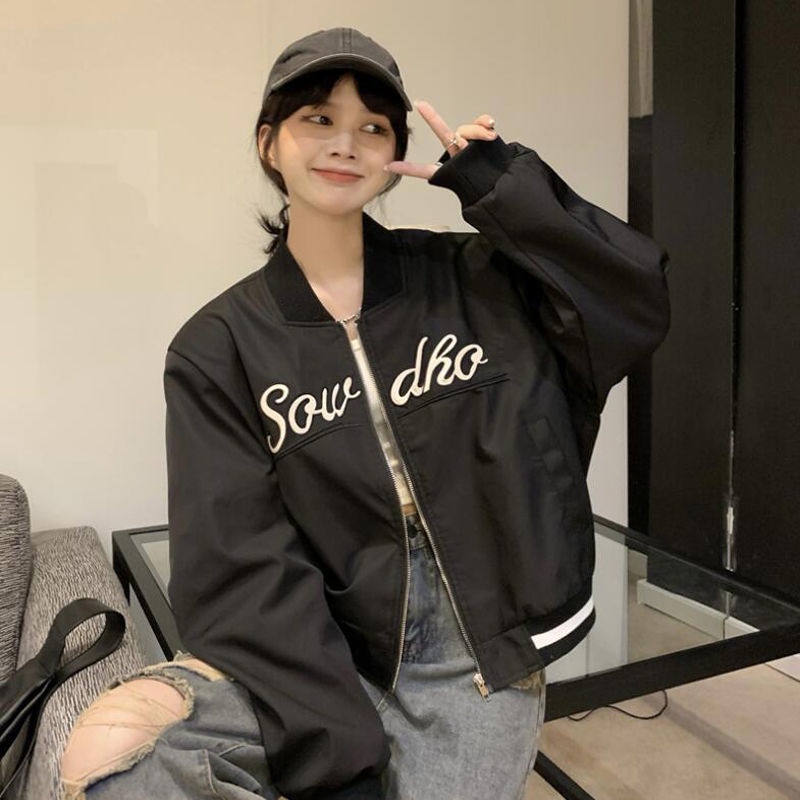 Áo Khoác Bóng Chày Dáng Rộng Thêu Chữ Thời Trang Xuân Thu Mới 2023