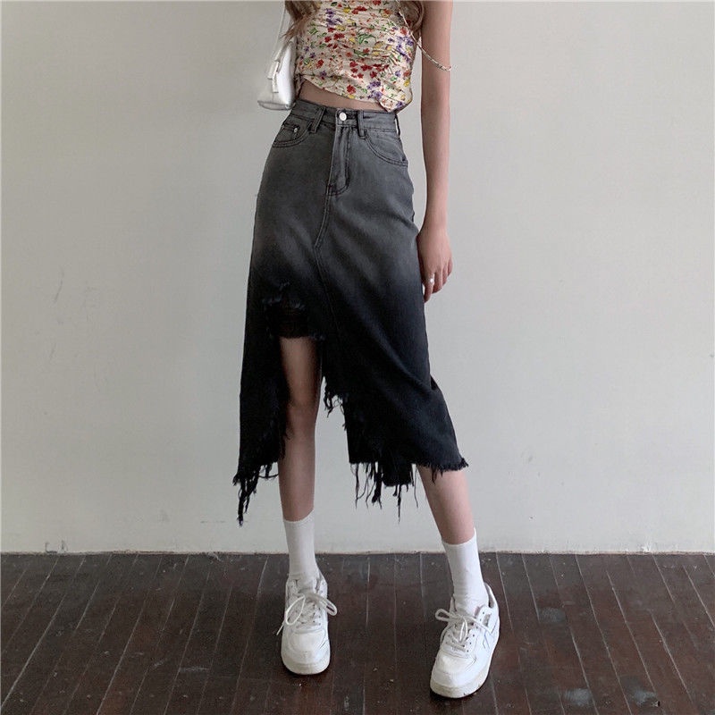 Chân Váy Denim Lưng Cao Dáng Chữ A Màu Sắc Gradient Thời Trang Mùa Xuân 2022 Dành Cho Nữ 4.29