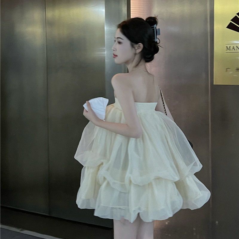 IELGY   Đầm Xòe Phối Lưới Hở Vai Thời Trang Dành Cho Nữ